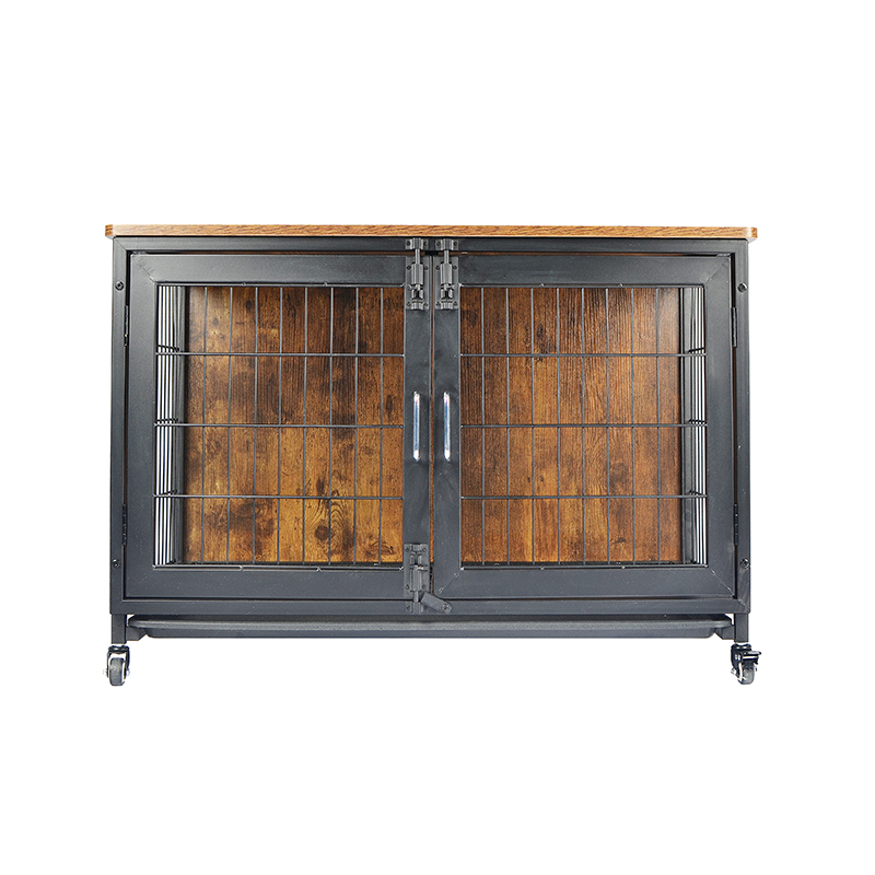 Mobilier din lemn cușcă pentru câini cu roți