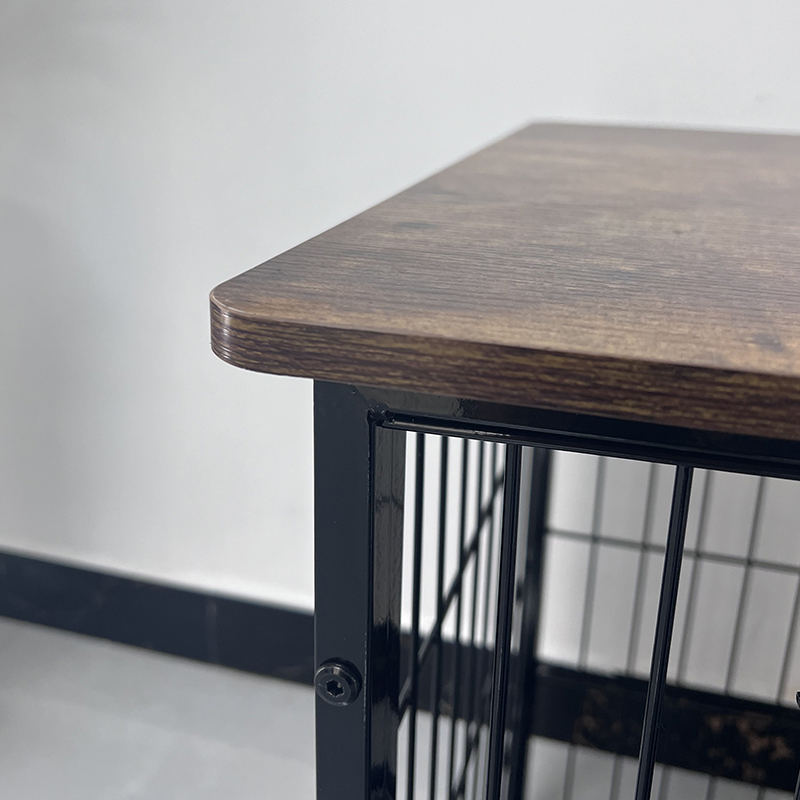 Cușcă de câini de mobilier din lemn mare cu tavă detașabilă Cușcă de câini de mobilier din lemn mare cu tavă detașabilă
