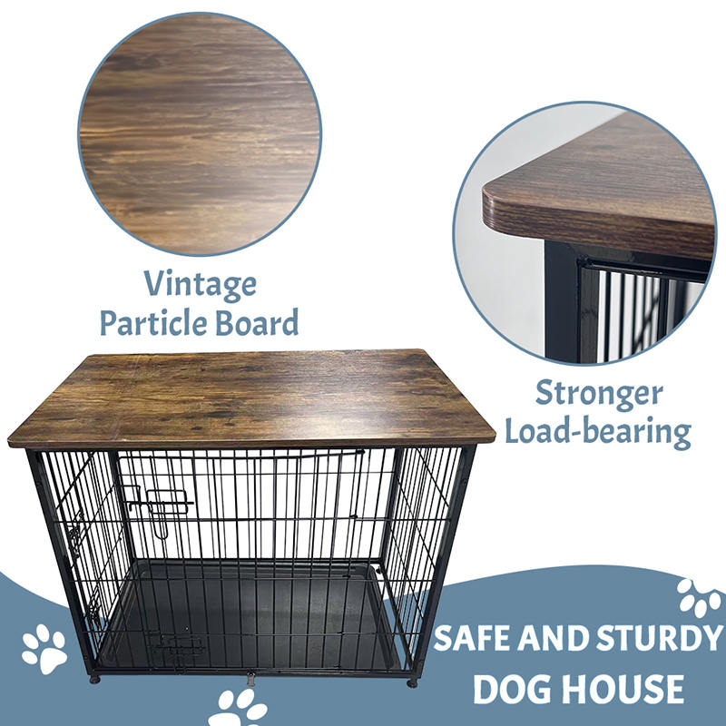 Cușcă de câini de mobilier din lemn mare cu tavă detașabilă Cușcă de câini de mobilier din lemn mare cu tavă detașabilă