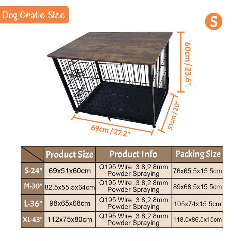 Cușcă de câini de mobilier din lemn mare cu tavă detașabilă Cușcă de câini de mobilier din lemn mare cu tavă detașabilă