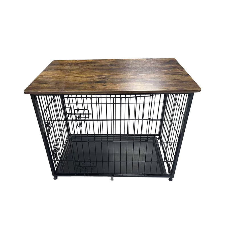 Cușcă de câini de mobilier din lemn mare cu tavă detașabilă Cușcă de câini de mobilier din lemn mare cu tavă detașabilă