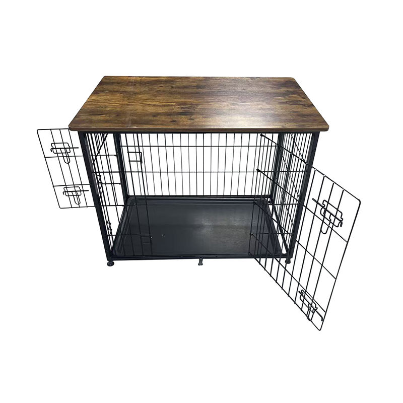 Cușcă de câini de mobilier din lemn mare cu tavă detașabilă Cușcă de câini de mobilier din lemn mare cu tavă detașabilă