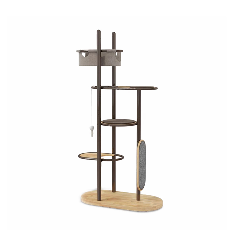 Podea până la tavan înălțime din cauciuc din lemn de cauciuc de cauciuc pentru pisici turnul cu coș de dormit cu coș de dormit