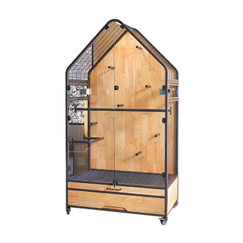 Cușcă din lemn și oțel mare detașabilă vilă de papagali cutii de reproducere a păsărilor cu roți de suport