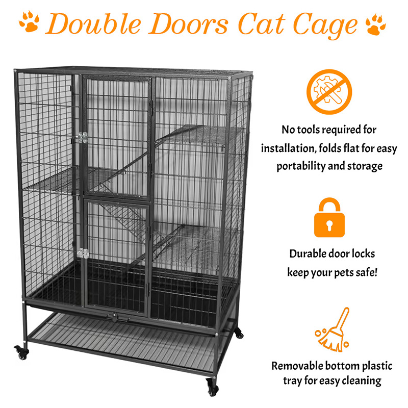 Mare mare duty 2/3/4-nivel cu cușcă de pisică cu tub de interior metal cu roți cu roți Mare mare duty 2/3/4-nivel cu cușcă de pisică cu tub de interior metal cu roți cu roți