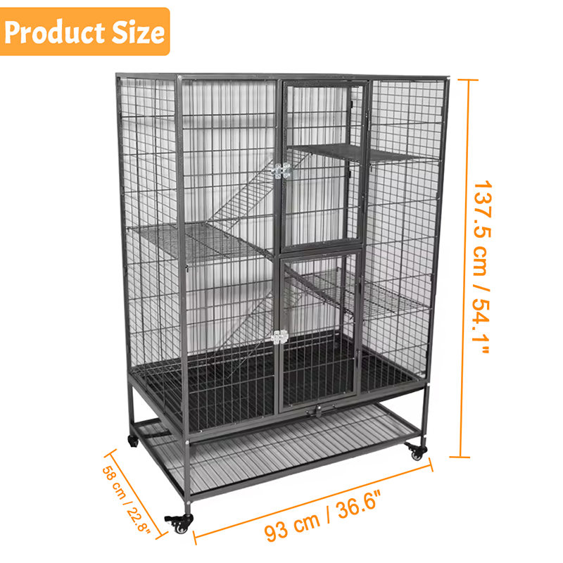 Mare mare duty 2/3/4-nivel cu cușcă de pisică cu tub de interior metal cu roți cu roți Mare mare duty 2/3/4-nivel cu cușcă de pisică cu tub de interior metal cu roți cu roți