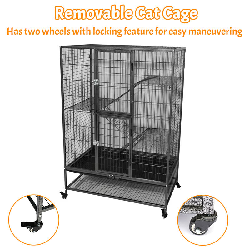 Mare mare duty 2/3/4-nivel cu cușcă de pisică cu tub de interior metal cu roți cu roți Mare mare duty 2/3/4-nivel cu cușcă de pisică cu tub de interior metal cu roți cu roți