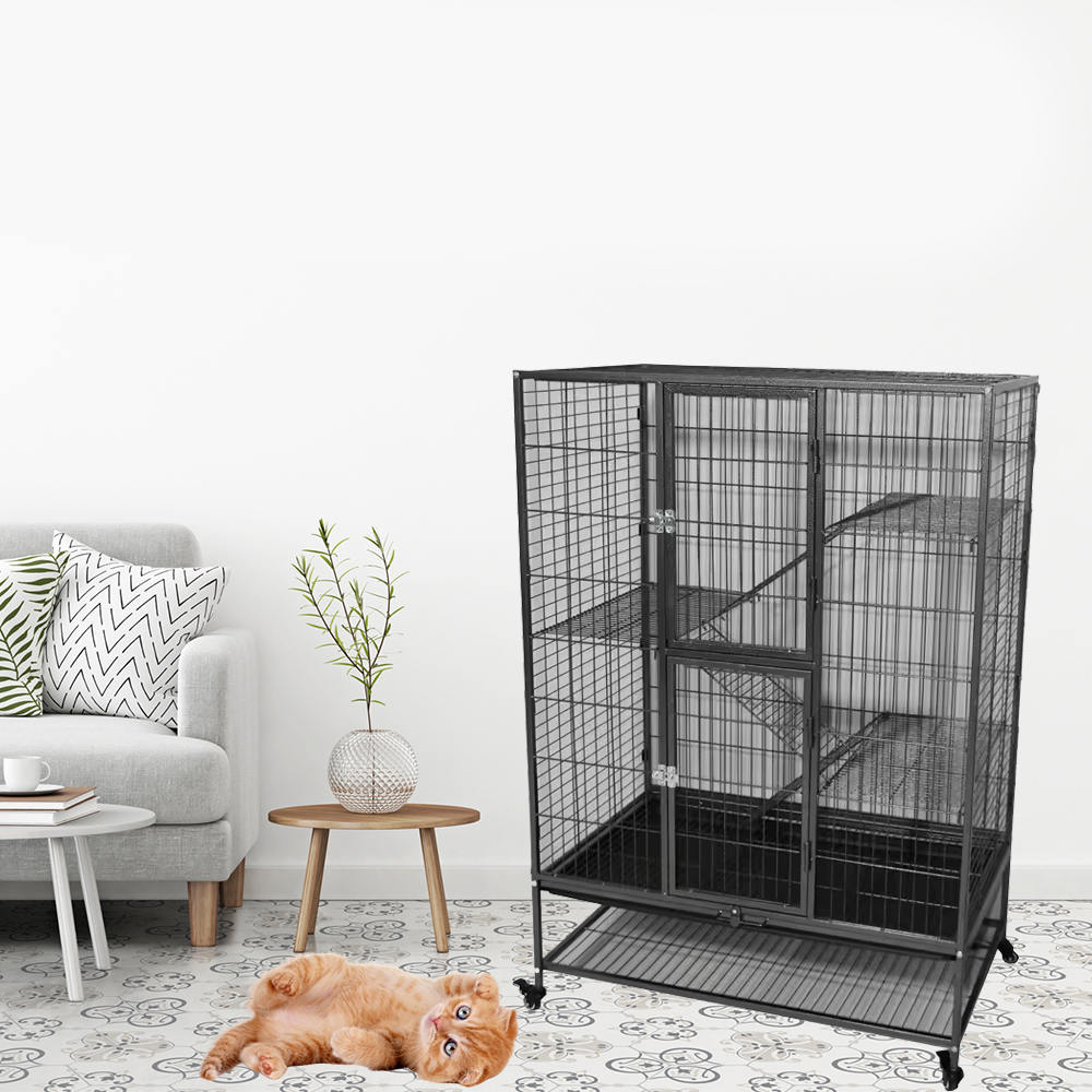 Mare mare duty 2/3/4-nivel cu cușcă de pisică cu tub de interior metal cu roți cu roți Mare mare duty 2/3/4-nivel cu cușcă de pisică cu tub de interior metal cu roți cu roți