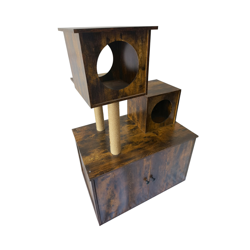 Turnul casei de pisici din lemn de pisici interioare pentru pisici de alpinism cu cutie de gunoi