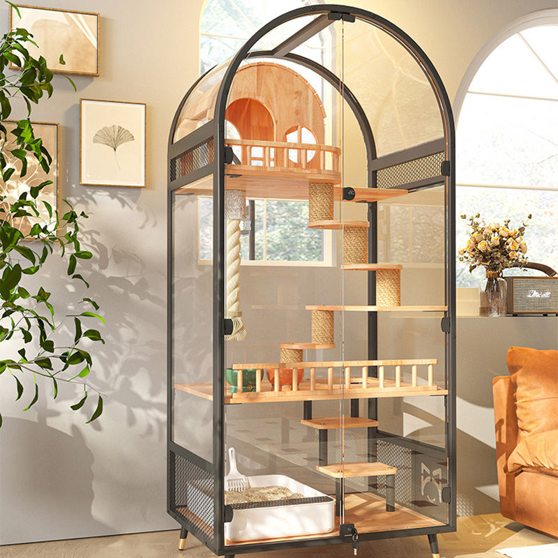 Hotelul de pisici din lemn interior panoramică vilă pentru pisici solide dulap de incintă Hotelul de pisici din lemn interior panoramică vilă pentru pisici solide dulap de incintă