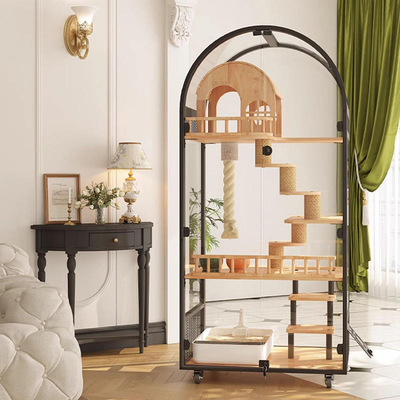 Hotelul de pisici din lemn interior panoramică vilă pentru pisici solide dulap de incintă Hotelul de pisici din lemn interior panoramică vilă pentru pisici solide dulap de incintă