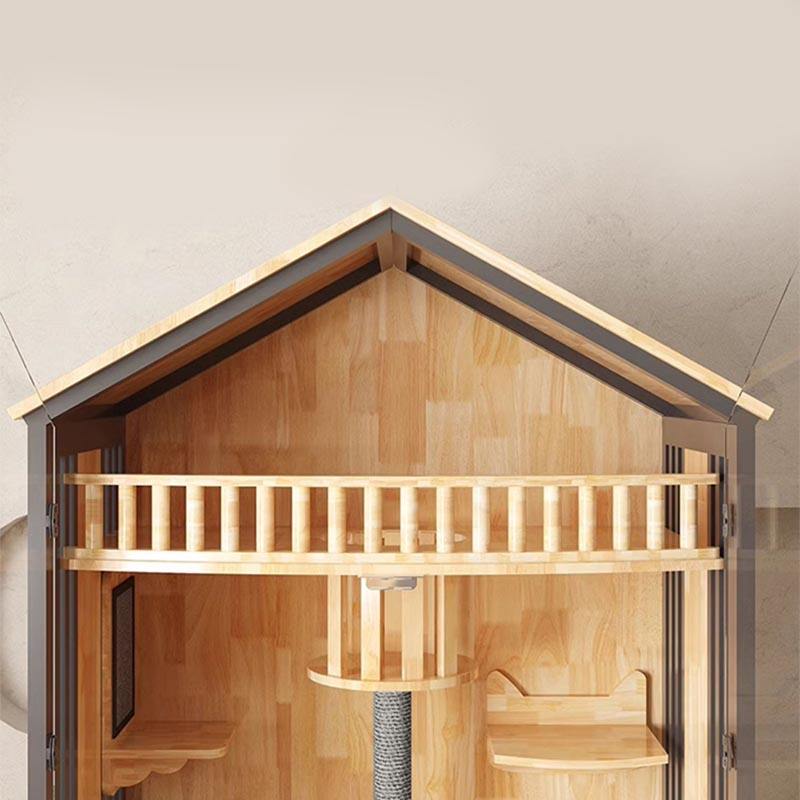 Turnul copacilor de pisici cu mai multe straturi din lemn cu cușcă de lemn Turnul copacilor de pisici cu mai multe straturi din lemn cu cușcă de lemn