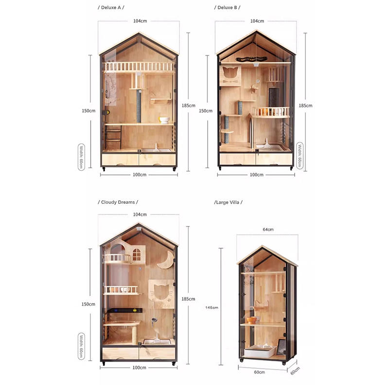 Turnul copacilor de pisici cu mai multe straturi din lemn cu cușcă de lemn Turnul copacilor de pisici cu mai multe straturi din lemn cu cușcă de lemn