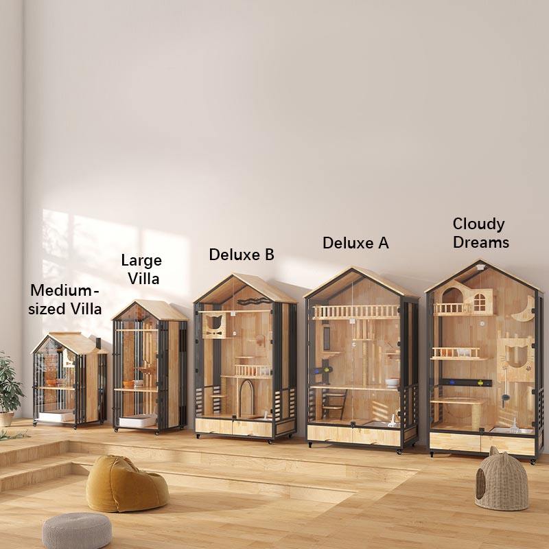 Turnul copacilor de pisici cu mai multe straturi din lemn cu cușcă de lemn Turnul copacilor de pisici cu mai multe straturi din lemn cu cușcă de lemn