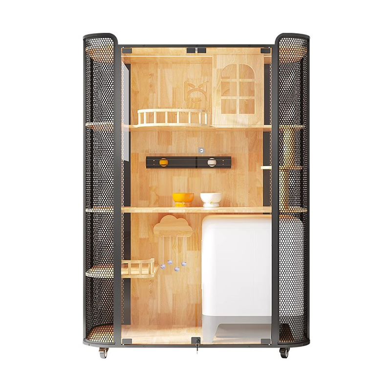 Cabinet de casă din lemn de cauciuc pentru pisici panoramice cușcă de vilă