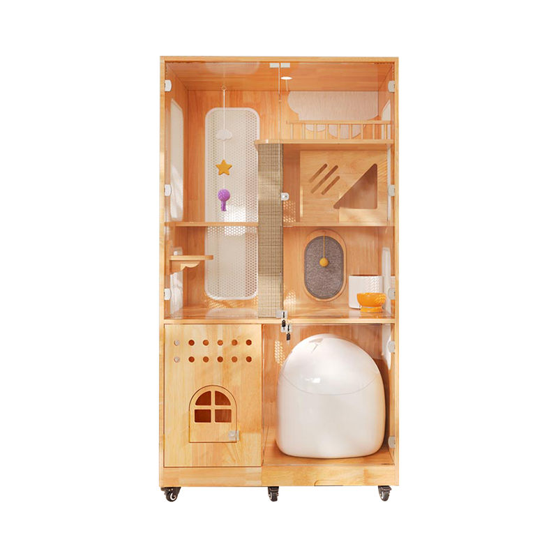 Panoramic interior cușcă cușcă din lemn solid pentru pisici pentru pisici